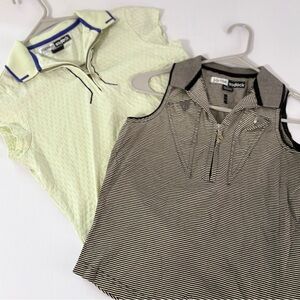 2 Lot Jamie Sadock Women’s P Golf Top Striped Collar Pullover Shirt Country Club
